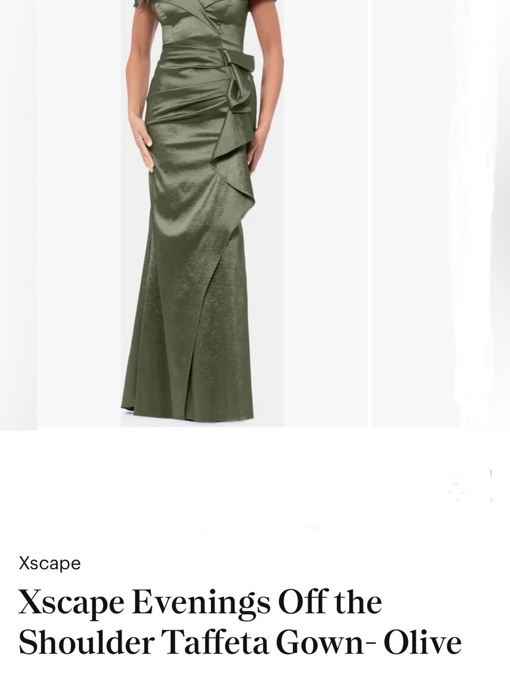 Xscape Olive One-Shoulder Taffeta Maxi Gown with Side Bow
